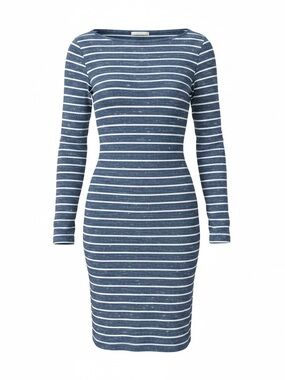 Soprano Navy and White Striped Long-Sleeve Bodycon Dress